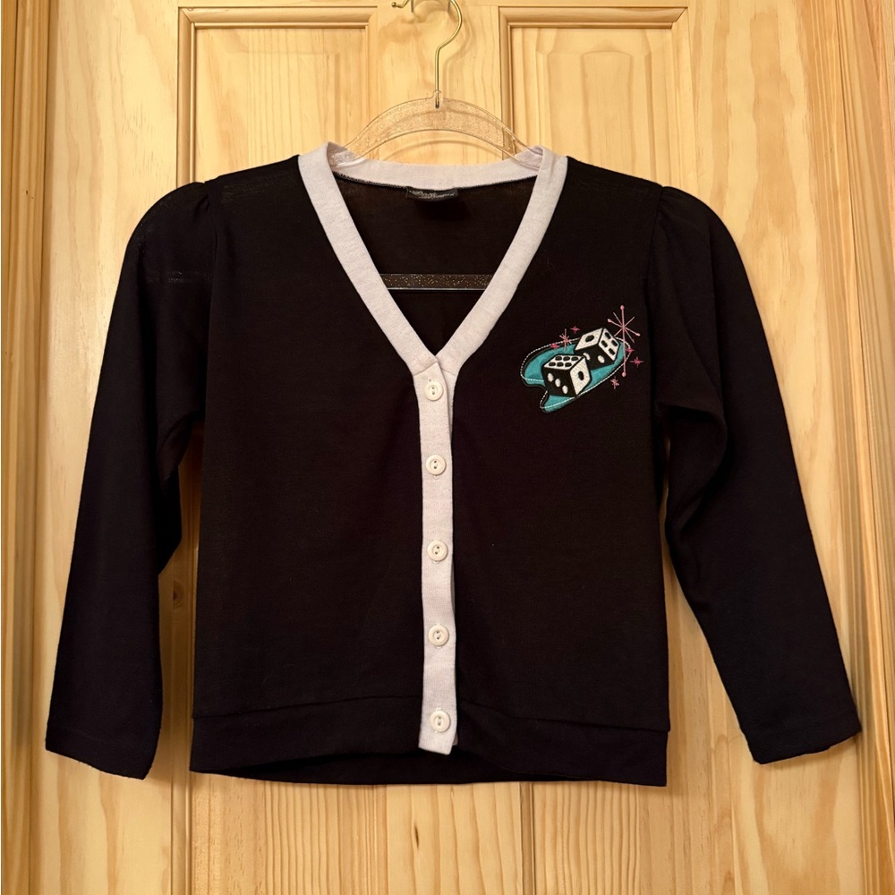 RockSteady Black and White Cardigan Las Vegas Atomic Dice